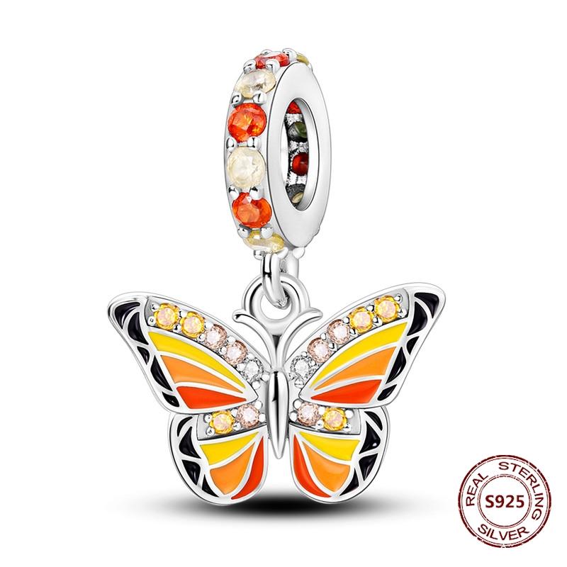 Butterfly Charm copper Authentic Pink Blue Zircon Fly Butterflies Safety Chain Clip Charm Bead Charms Compatible With Bracelets Do It Yourself Jewelle