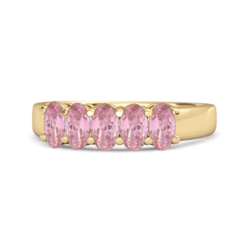 

925 Sterling Silver Gold Vermeil Pink Topaz Oval Five-Stone Women Wedding Ring 7.5 золотий/жовтий