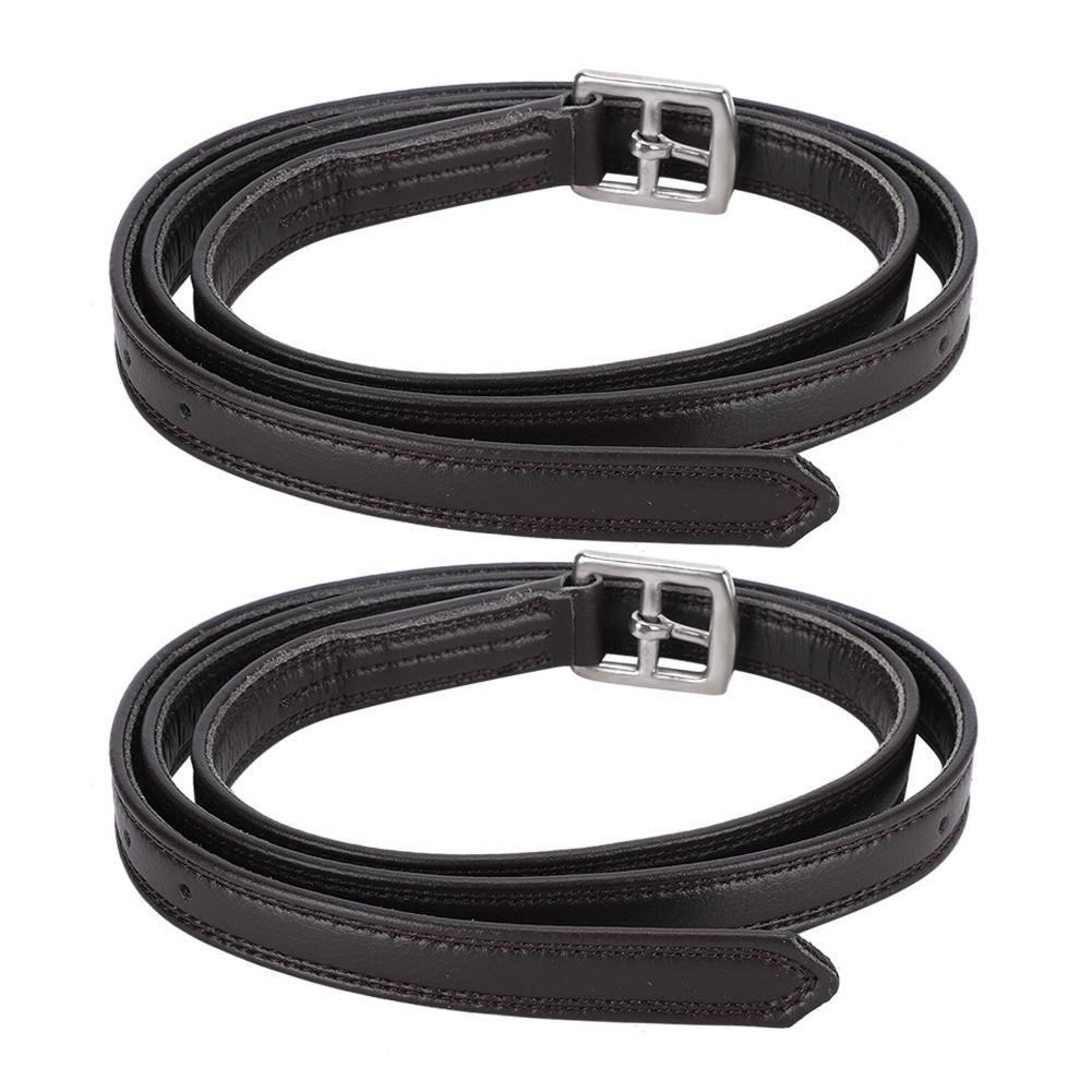 A Pair of Britain Saddle Horse Stirrup Belt Soft Leather Microfiber Stainless Steel BuckleDark