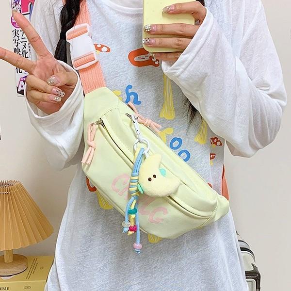 Sports Chest Bag Women's New Printing Small Fresh and Casual Joker Cycling Backpack Mobile Phone Canvas Slung Pockets.