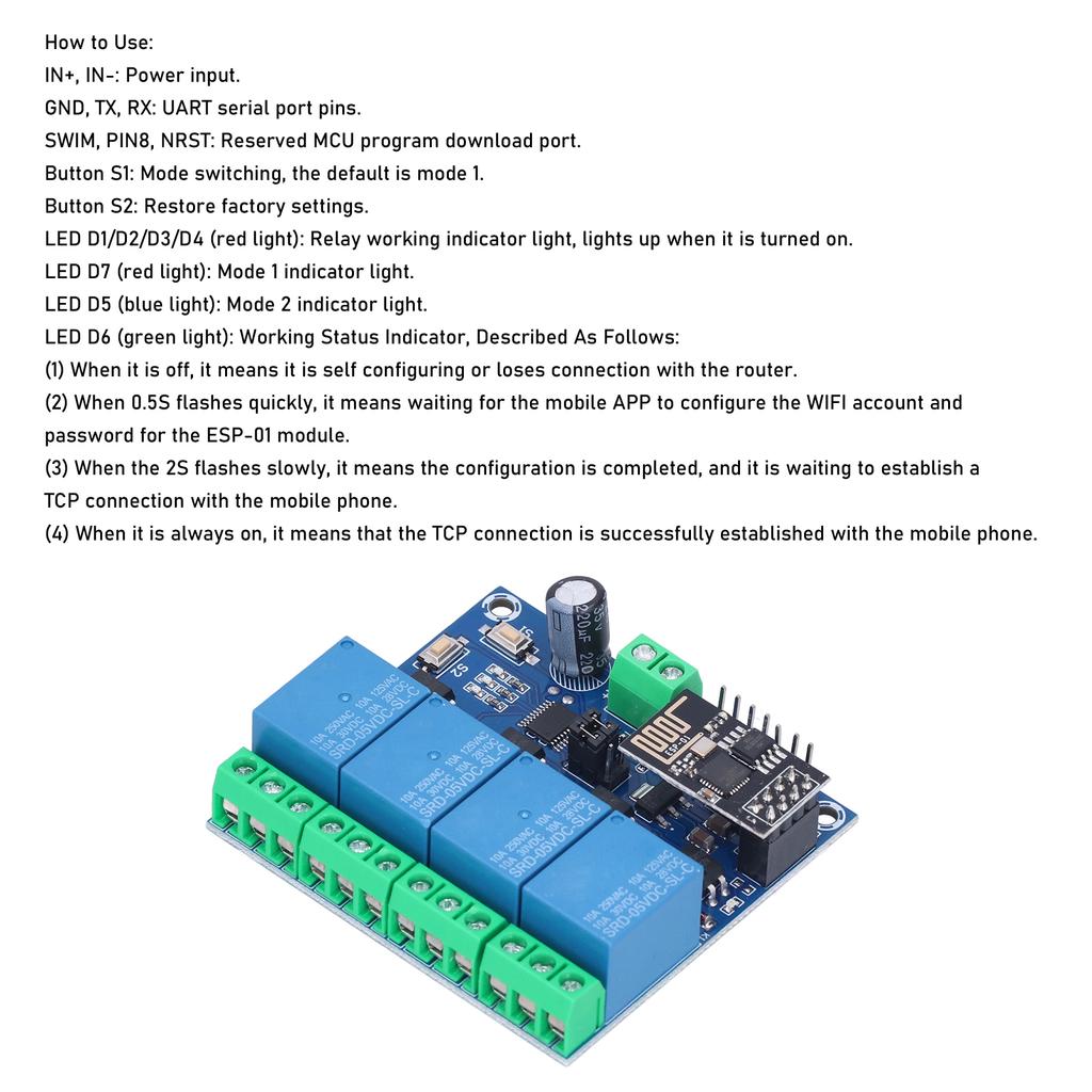 WiFi Relay Module 4 Channel Phone APP Remote Control   for Smart Home System  8266