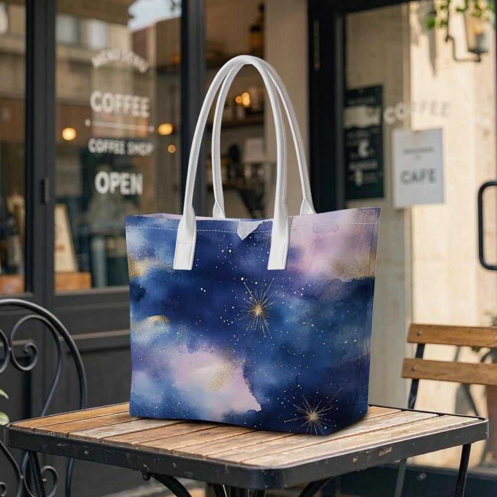 Watercolor Starry Sky Women Tote Bag Casual Large Capacity Daily Shoulder Bag