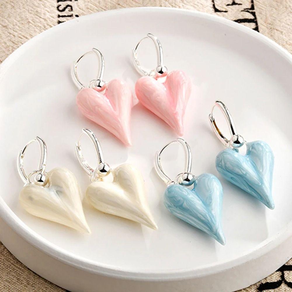 1Pair Sweet Temperament Fashion Jewelry Heart Shape Ear Accessories New Heart Earrings  Party Gifts