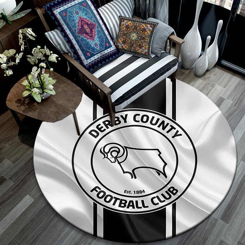 Derby County FC Logo Printed Round Rug, Non Slip Washable Circular Carpet For Living Room Bedroom Playroom, Sports Fan Decor, Holiday Birthday Gift