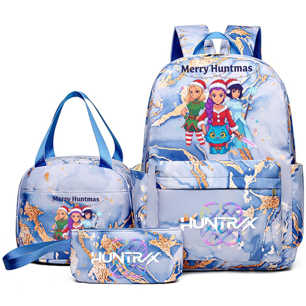 3Pcs/set Christmas K-pop Printed Backpack Handbag Pencil Case for Teenager Student Girl Boy Bookbag Schoolbag Women Large Capacity Travel Bag Kid Gift
