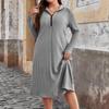2025 Autumn/Winter European Plus Size Women's Round Neck Zippered Striped Dress