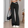 Kreuzbund Farbblock High-Waist Hose Herbst Gestrickt Drapierte Schlaghose Damen Schlankmachende Elastische Schlaghose