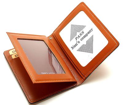 Commuter Holder with Horizontal Pass Card Card Made In Genuine Leather [Men's Company] Bellow, 3-sided Case, Case, Holder, Japan, (Camel)