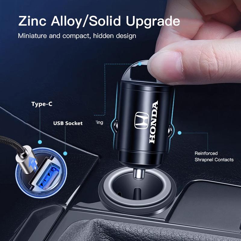 Car Mini Stealth Charger USB Type-C Fast Charging Adapter Accessories For Honda civic accord fit jazz pilot CRV odyssey passport akz256