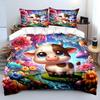 3Pcs Cute Cow In Fairy Forest Print Bedding Set 1 Duvet Cover 2 Pillowcases For Adult And Children Luxury Gift Full Size