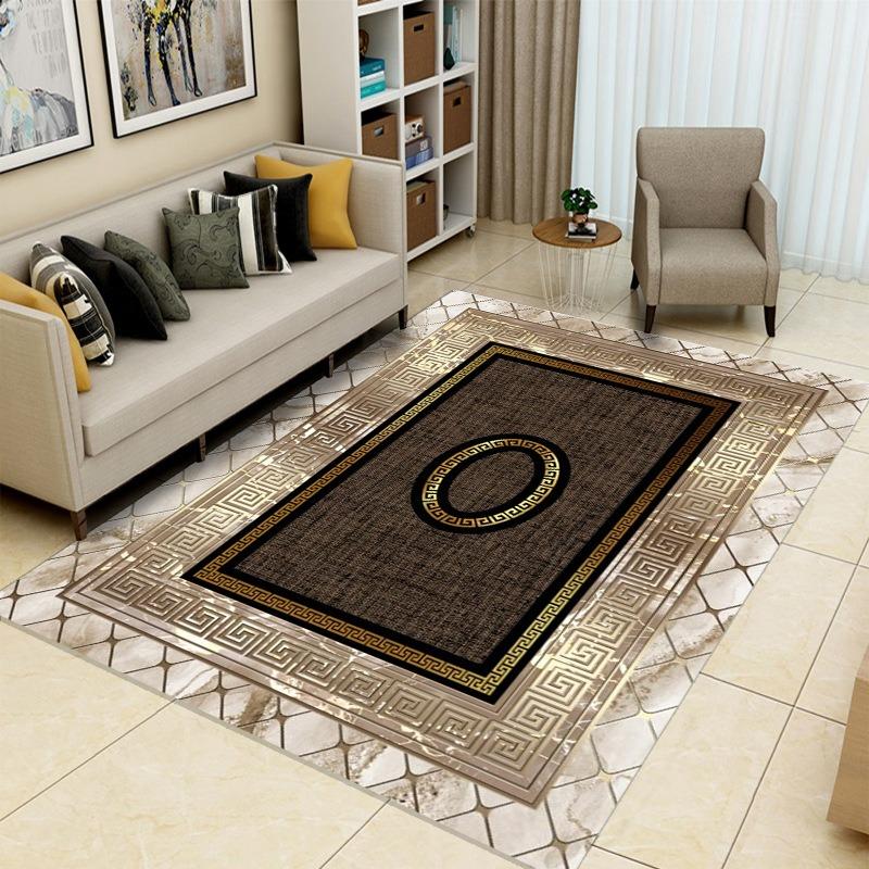Tappeto Bordo Geometrico Lusso Leggero Moderno Antiscivolo Zerbino Colore a Contrasto Oro Champagne Tappetino Tavolino da Caffè Soggiorno