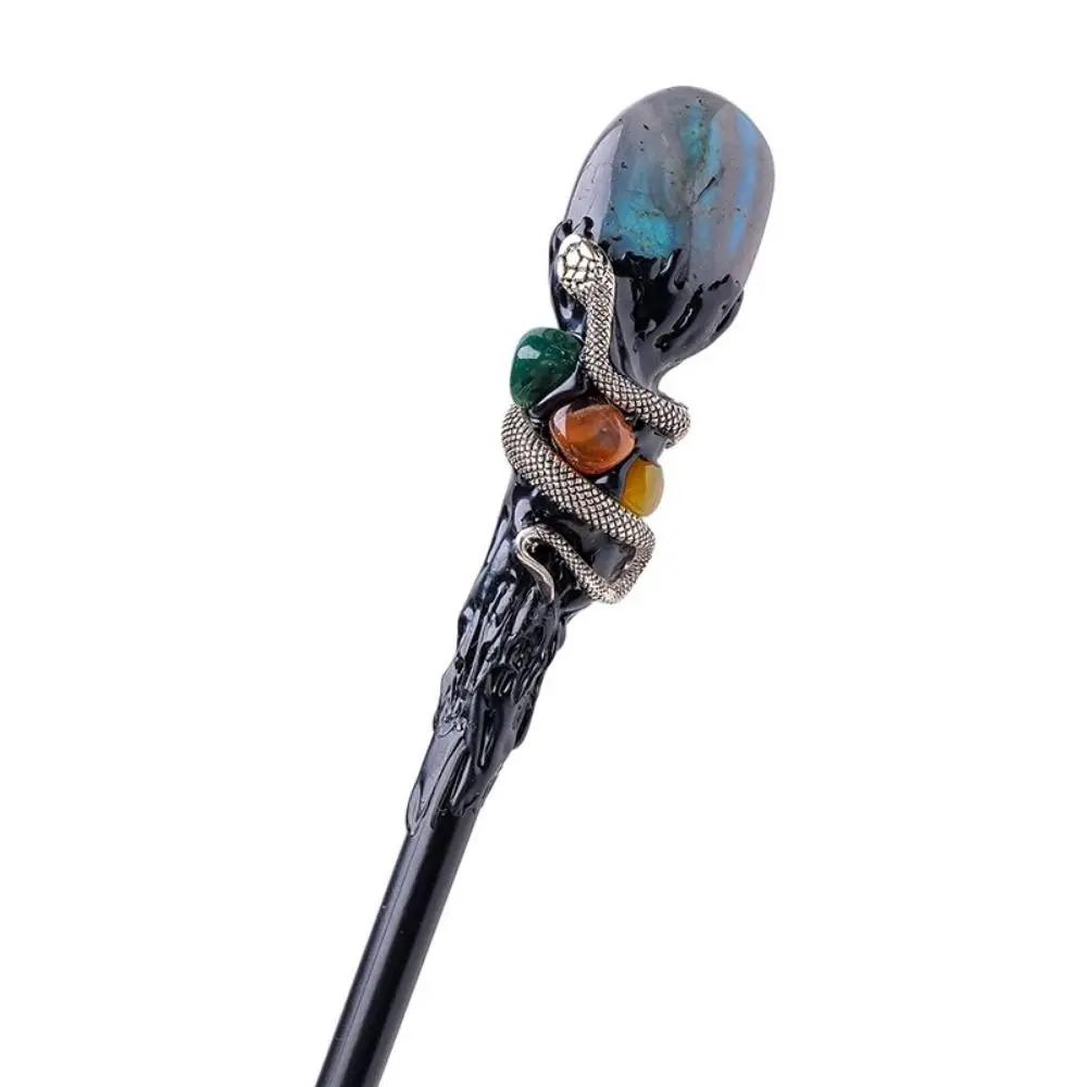 Creative Natural Crystal Magic Wand Handcrafted DIY Natural Crystal Ball Scepter Halloween Prop Portable Crystal Magic Wand