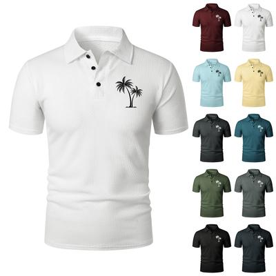 Men's Summer Polo Shirt Short Sleeve Casual Lightweight Breathable Ice Silk Fabric Printed Design Relaxed Fit