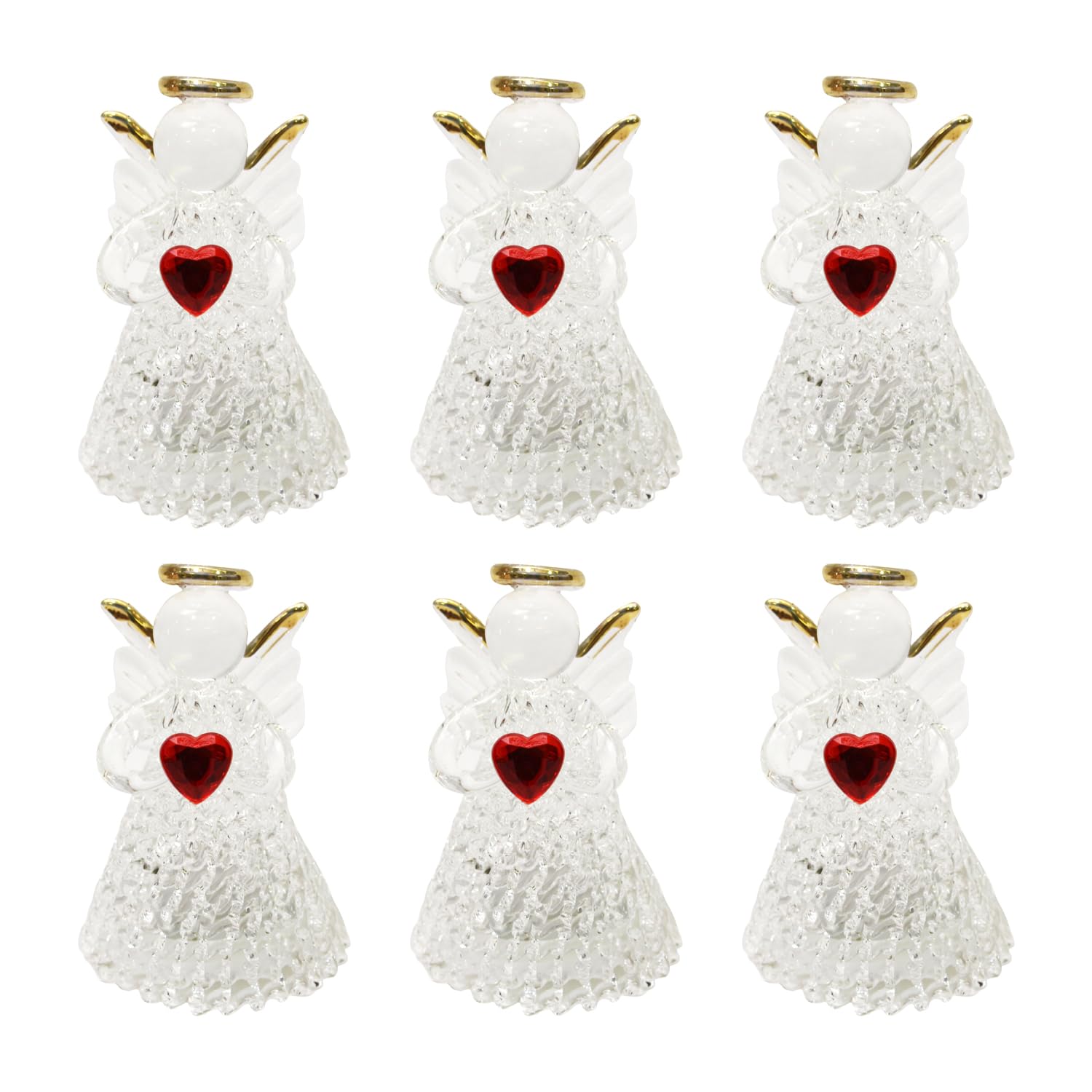 

Fourcart Handmade Glass Crafts, LED Light-Up Heart Angels, Set of 6