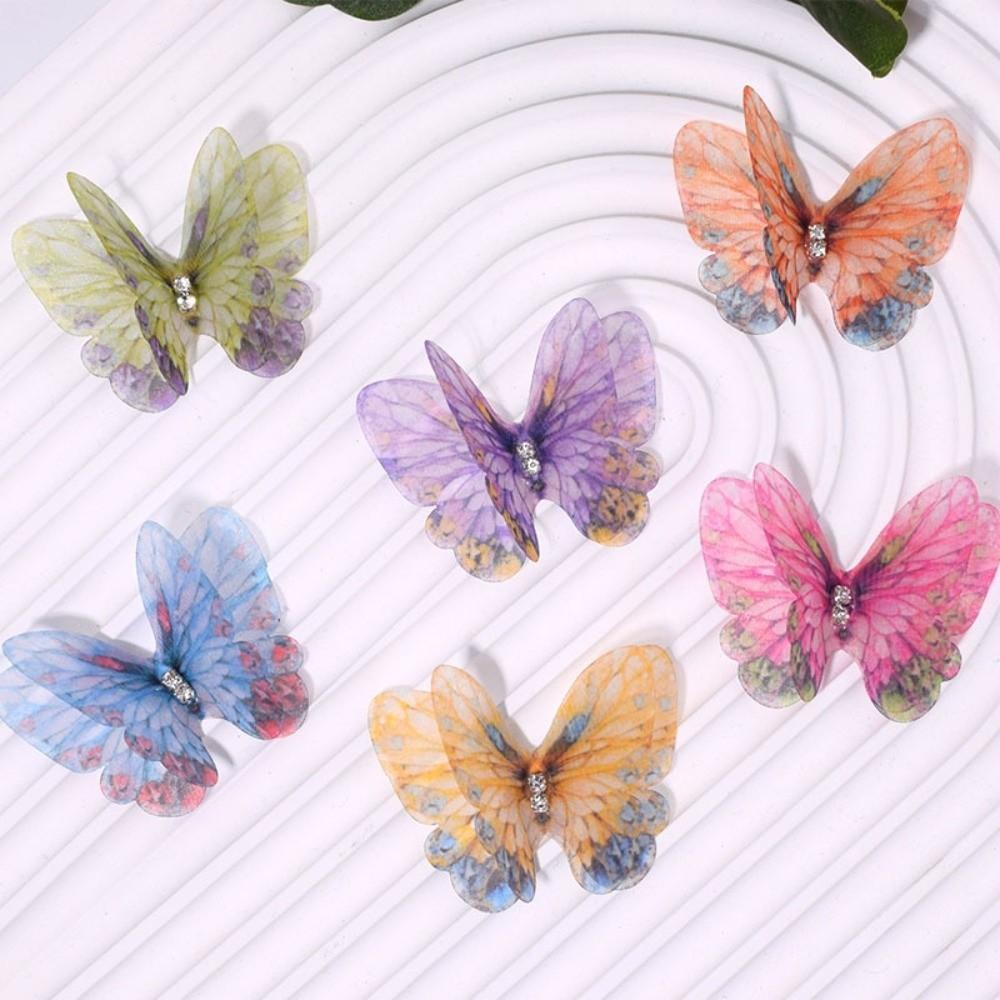 50Pcs 3D Organza Fabric Butterfly Appliques Double-layer Translucent Chiffon Butterfly Embroidered Patches Colorful