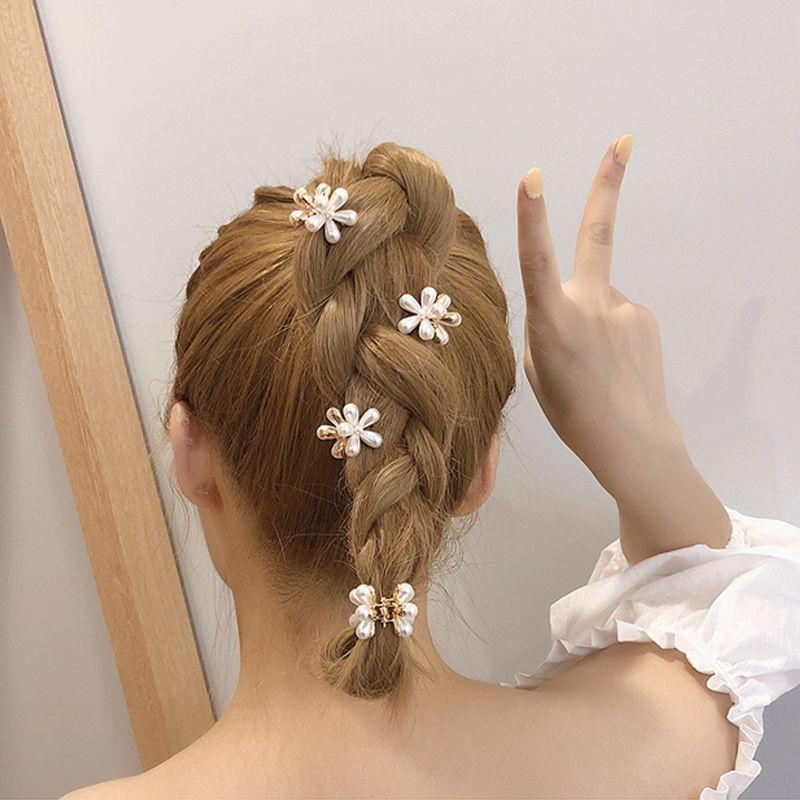 2~10Pcs Small Mini Pearl Claw Clips with Flower Design, Sweet Artificial Bangs Clips Decorative Hair Accessories for Women Girls
