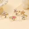 4 pcs Simple Rhinestone Flower Rings Light Luxury Finger Jewelry Fashion Opening Finger Ring  Girls