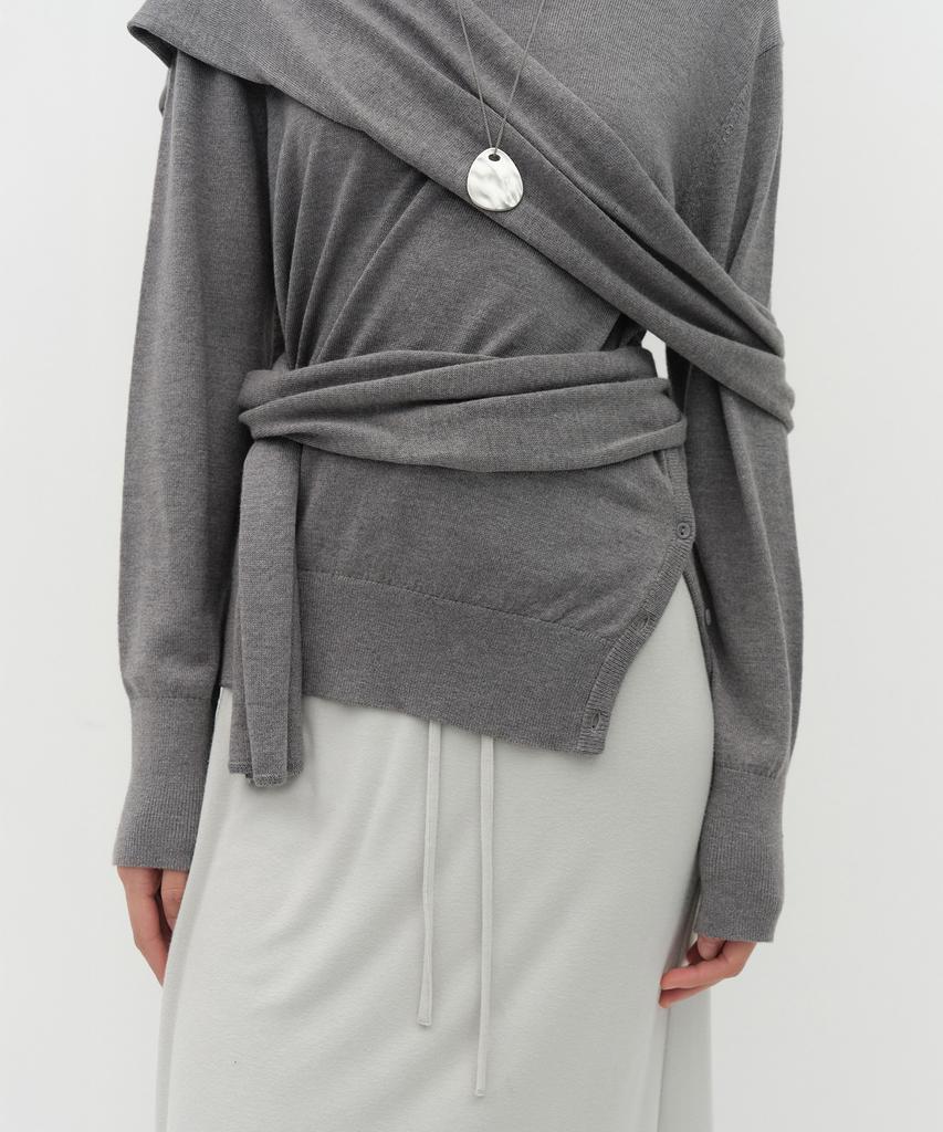 Loutaideu Muffler Side Button Knit [Grey]