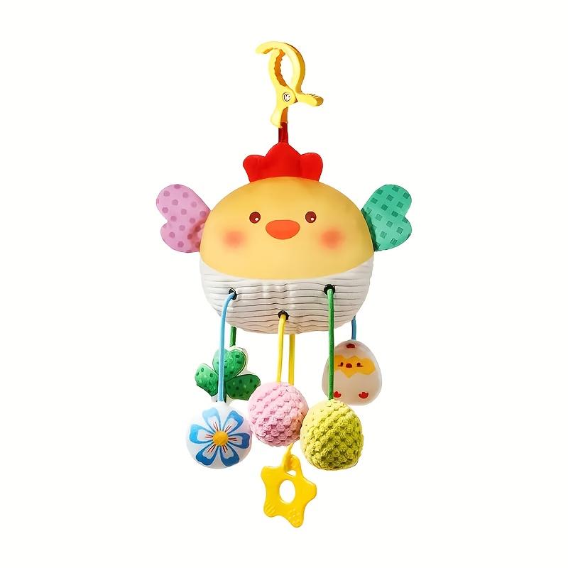 Infant Cute Chicken Plush Pull Toy Soothing Rattle Car Hanging Wind Chime Bedside Jingle Stroller Ornament Doll Toy, Birthday,Halloween,Christmas Gift