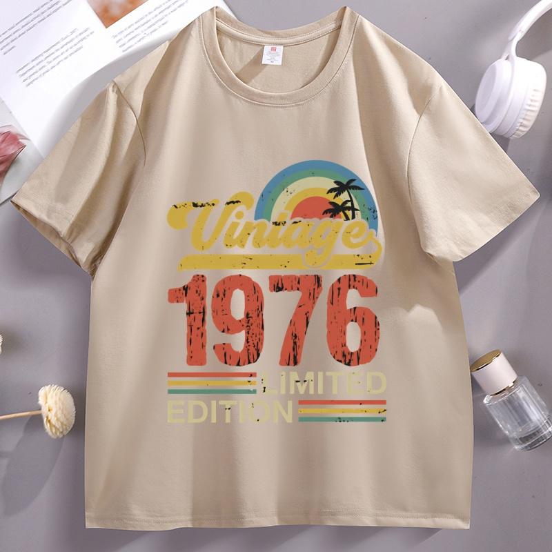 1976 Vintage Limitované Narozeninové Tričko Bavlna Krátký Rukáv Retro Styl Dárek k 50. Narozeninám Tričko Streetwear Pohodlné Oblečení