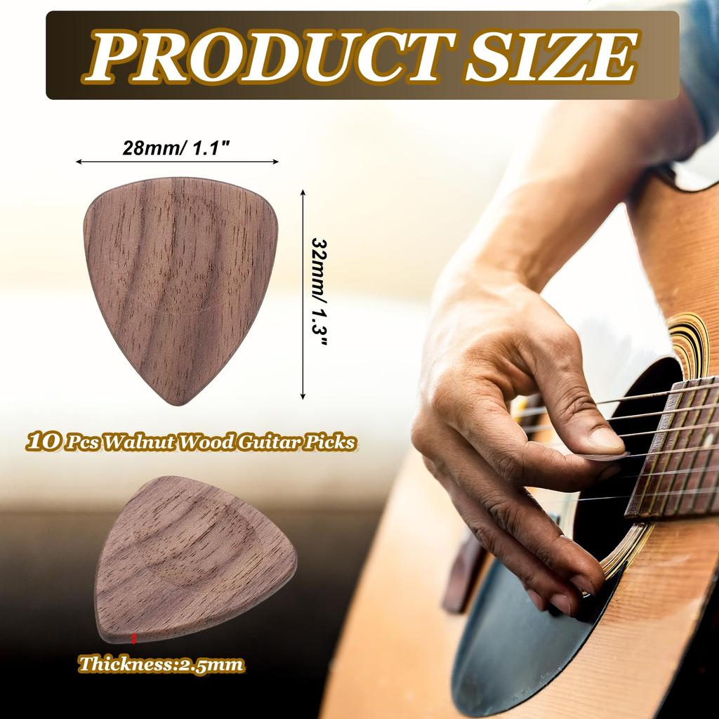 uxcell Wooden Guitar Walnut Wood with with Storage Case and Bass Reddish Brown 10-Pack Picks, 2.5mm Grooving, (for Electric, Acoustic, Guitars),