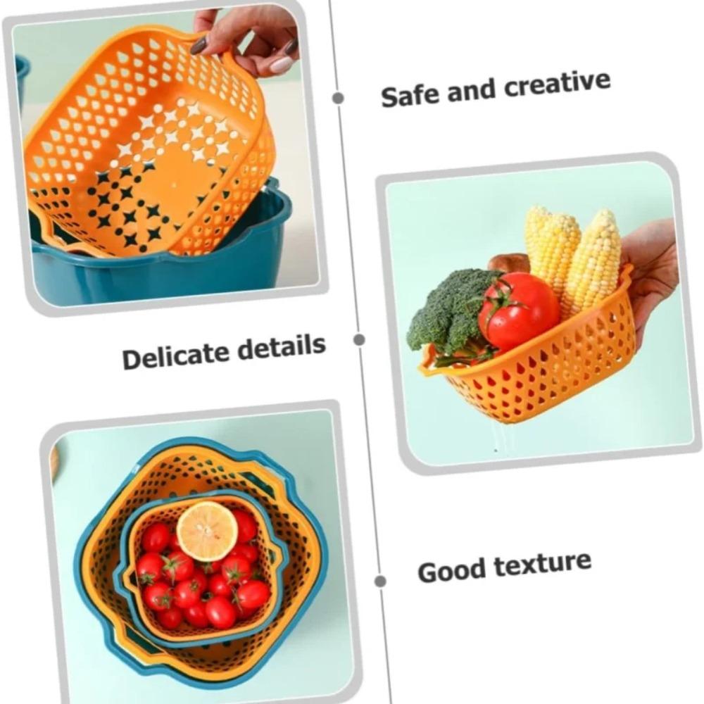 2pcs/Set Double Layer Drain Basket Kitchen Fruit Tray Multifunctional Fruit Vegetable Basin Draining Household Washing Tools