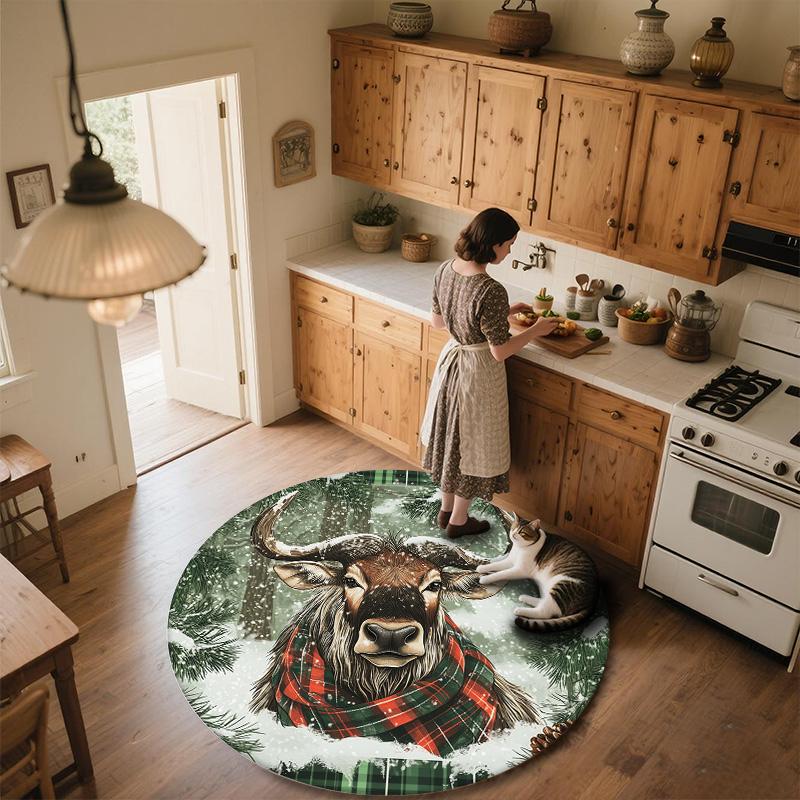 Wildebeest,Round Area Rug,Carpet Rug for Living Room Bedroom Sofa Playroom Decor,Non-slip Floor Mat