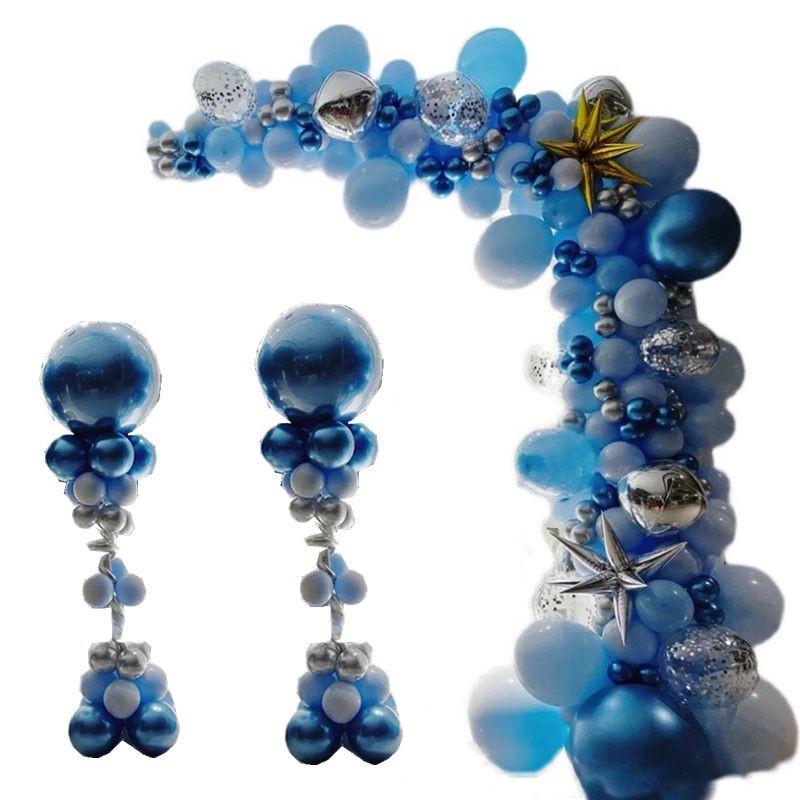 Metallic Blue Arch Balloon Column for Store Openings and Party Decorations