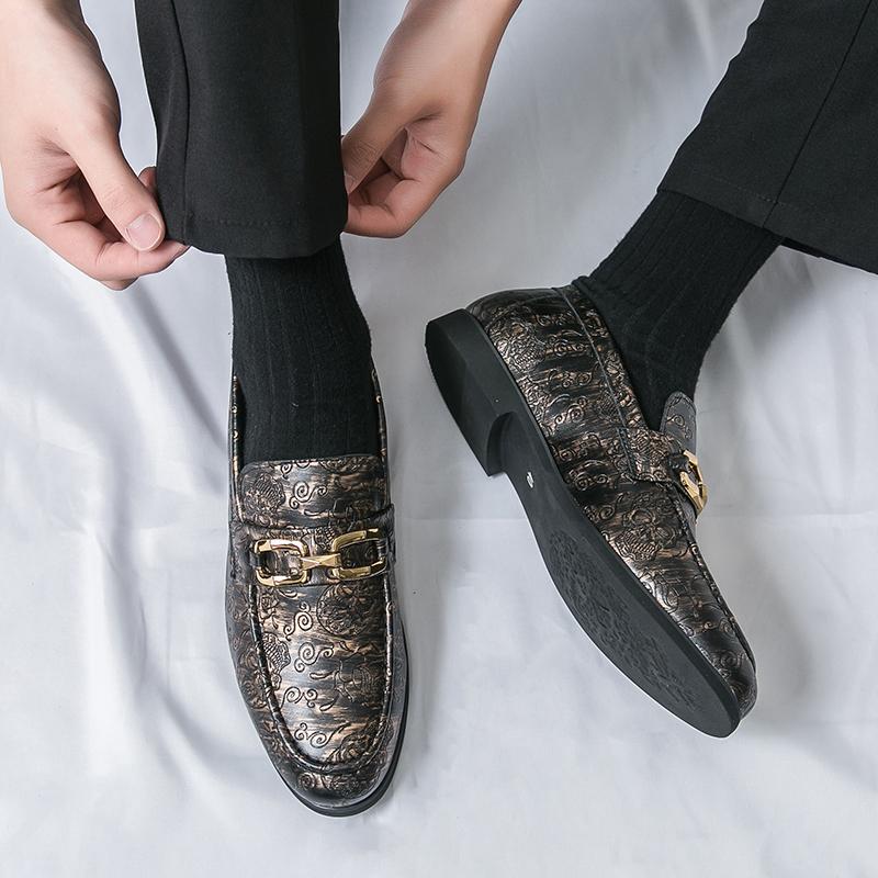 Men Printed Loafers Leather Individuality Formal Business Shoes Wedding Dress Prom Shoes Over Sized