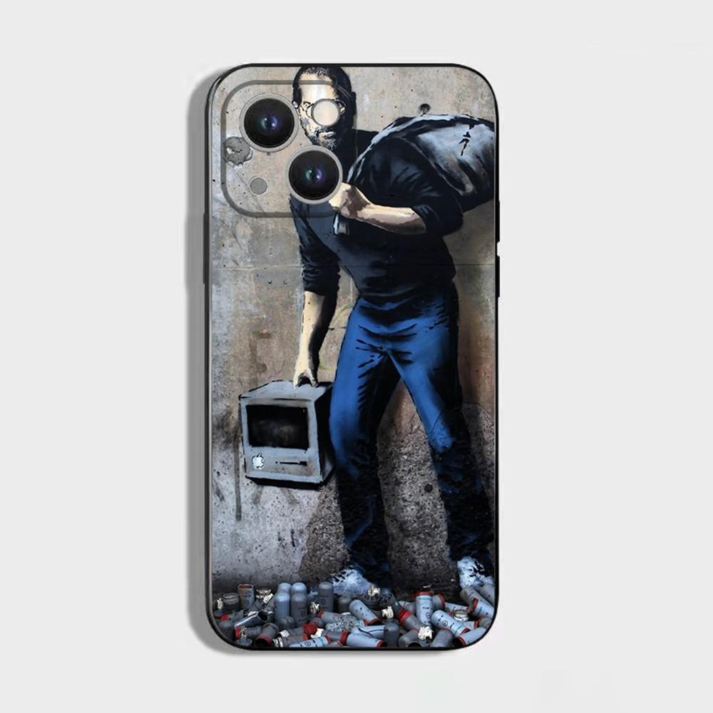 Street Art Banksy Graffiti Phone Case For iPhone 16,15,14,13,12,11 Plus,Pro Max,XS,X,XR,SE,Mini,8,7,Soft Silicone Black Cover