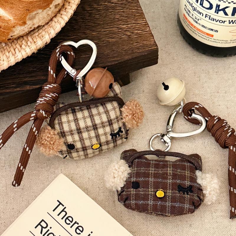 Kawaii Cartoon Gitter Kopfhörer Hello Kitty Schlüsselanhänger Plüsch Niedliche Puppe Anhänger Rucksack Hängeornament Dekoration Zubehör Geschenk