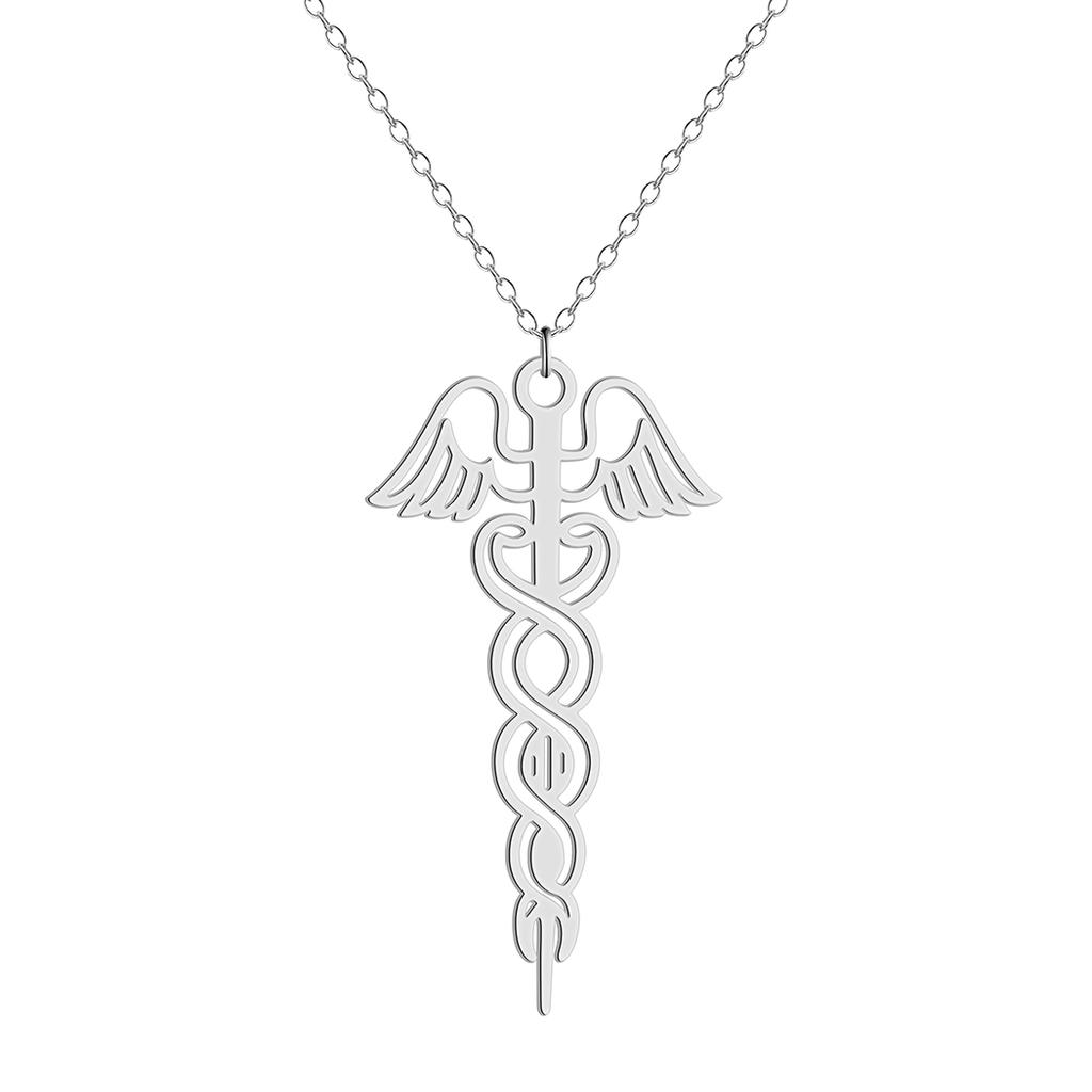 Kinitial Exquisite Stainless Steel Caduceus Pendant of Health Necklace of God Hermes Jewelry Christma Gift Girlfriend