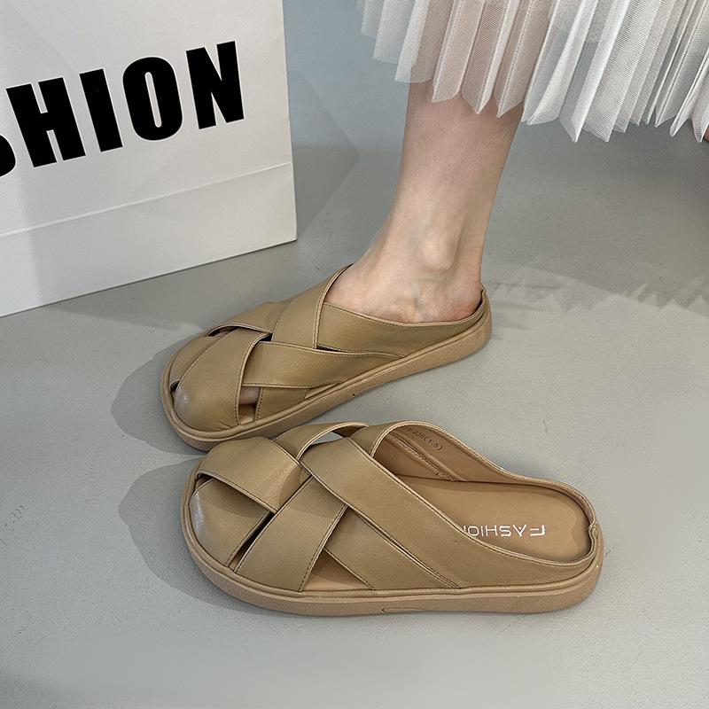 

Flat-bottomed bag head and half slippers for women in the summer of 2025, new outer wear, one pedal, casual and versatile, pregnant women s lazy shoes 40 жёлтый