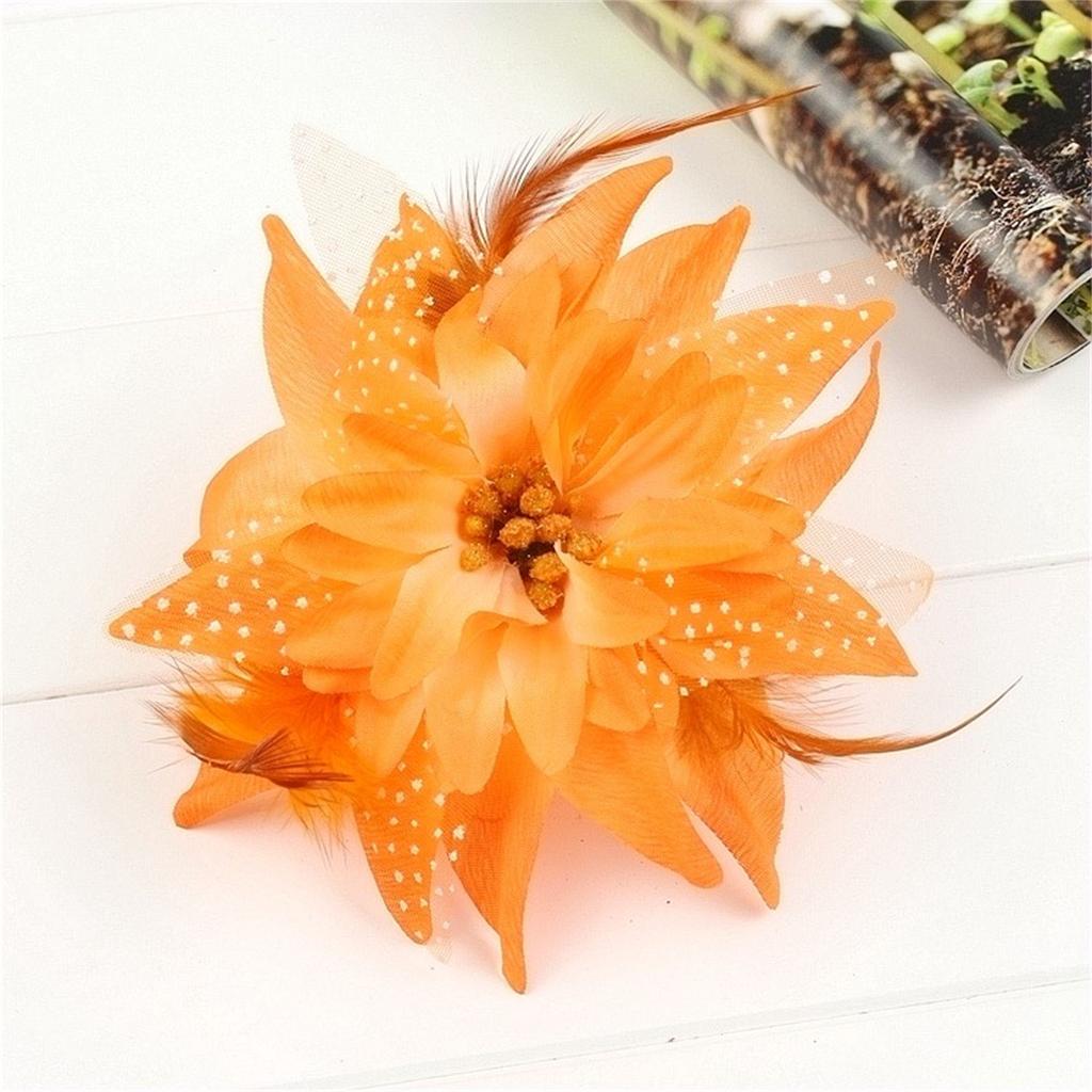 S161020 Large Lily Flower Hair Clip Feather Headpiece for Women Silk Cloth Foam Gauze Diameter 14CM
