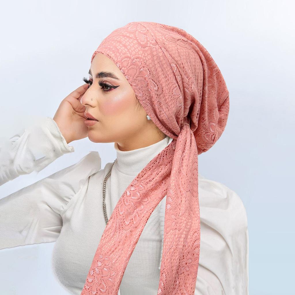 Double Layered Lace Women Hijab Stretch Muslim Turban Hat Headscarf Lady Bandana Underscarf Islamic Cap