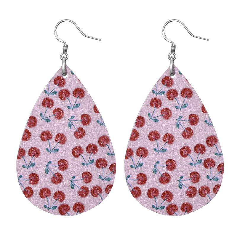 Summer Fashion Lightweight Faux Leather Earrings for Women Fruit Leaf Beach Teardrop Drop Dangle Earrings Jewelry Gift Wholesale