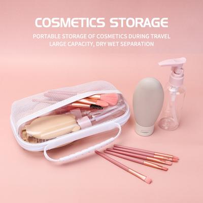 Transparent Waterproof Toiletry Bag Hard Shell Storage Case with Mesh Pocket Travel Organizer with Handle Dry Wet Separation for Cosmetics