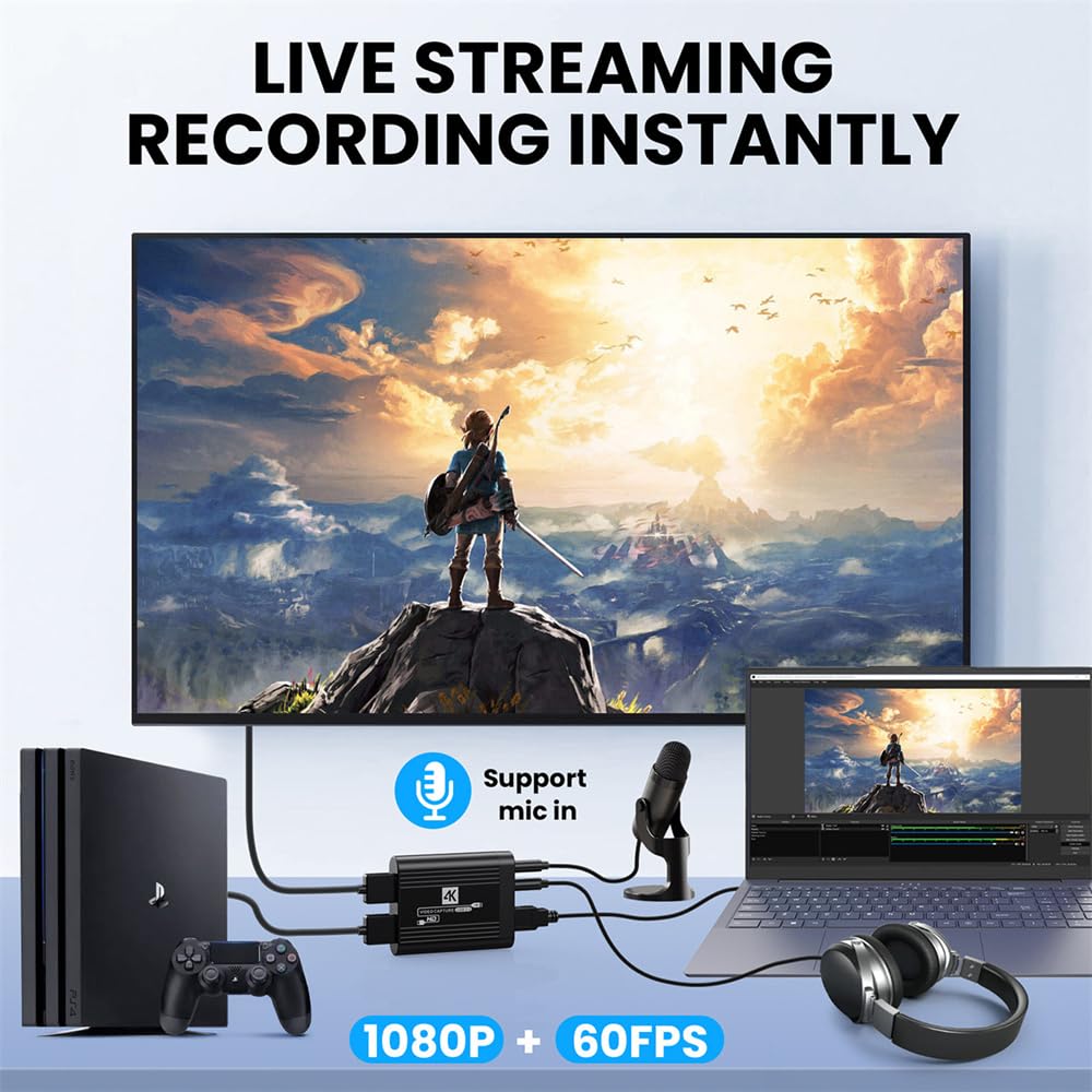 NFHK HDMI Capture Card 4K Video Live Streaming USB Data Camera Game Set-Top Box Recording Computer DVD