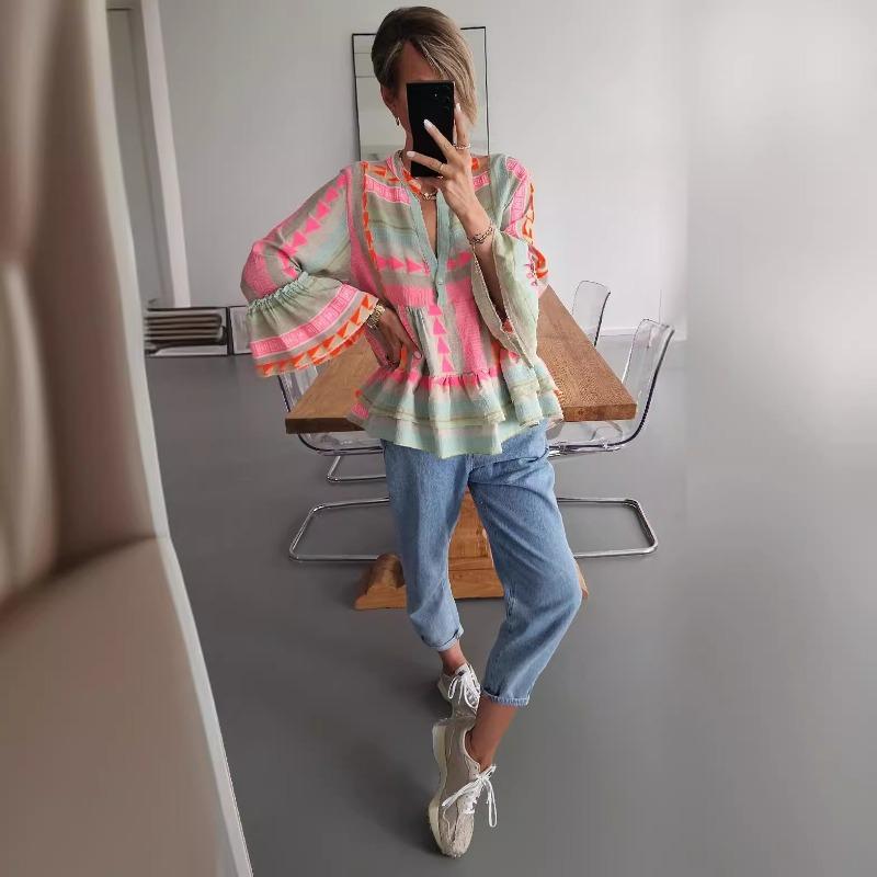 Women's New Autumn Slim Positioning Printing Long-sleeved Shirt