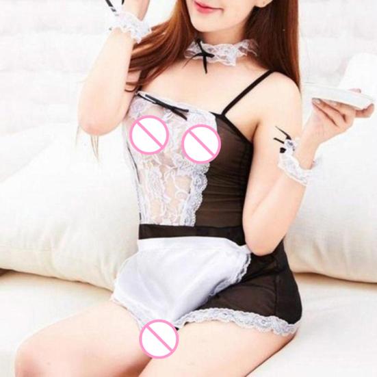 5Pcs/Set Women Lace Headband G-String Dress Apron Collar Cosplay Maid Costume