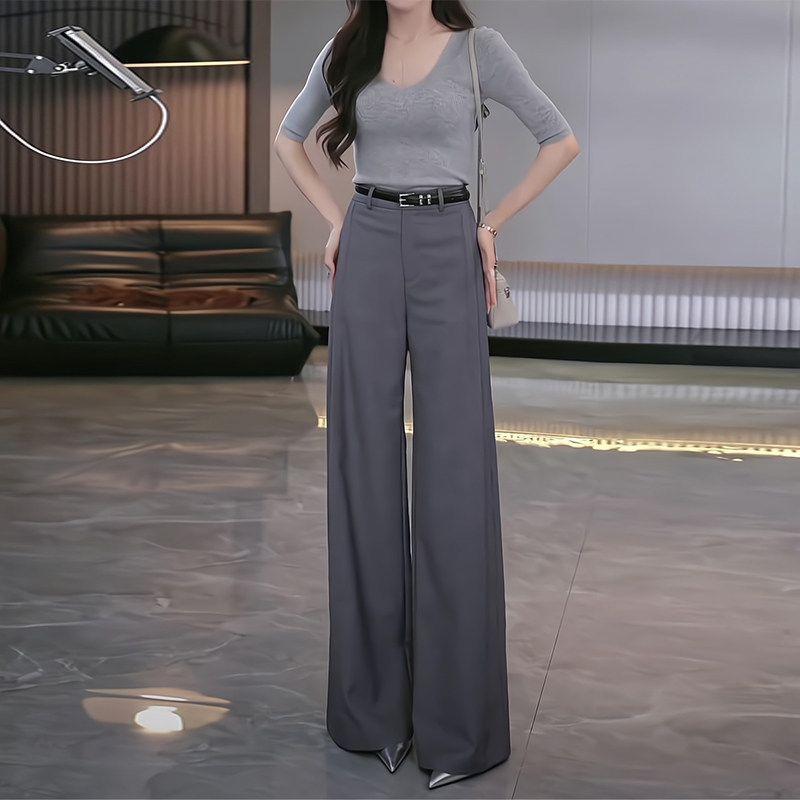 

Gray Casual Suit Pants for Women, 2026 Spring New Style, High-End Drape Effect, High-Waisted, Slimming Narrow Wide-Leg Pants Gray (Regular Style) S