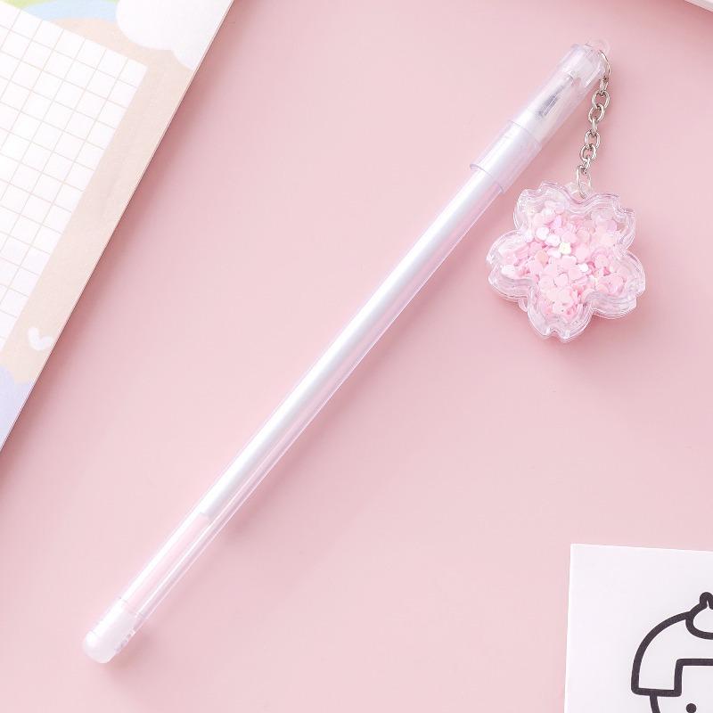 16 Pcs Wholesale Creative Pink Sequins Cherry Blossom Pendant Neutral Pen Lovely Flower Student Signature Pen Writing Supplies School Office Supplies