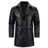 Men's Korean Style PU Leather Mid-Length Windbreaker Jacket