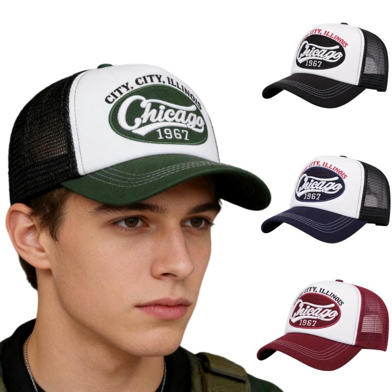 American Hip-hop Letter Embroidery Baseball Hats Sunshade New Unisex Color Block Breathable Trucker Caps Versatile Street Mesh