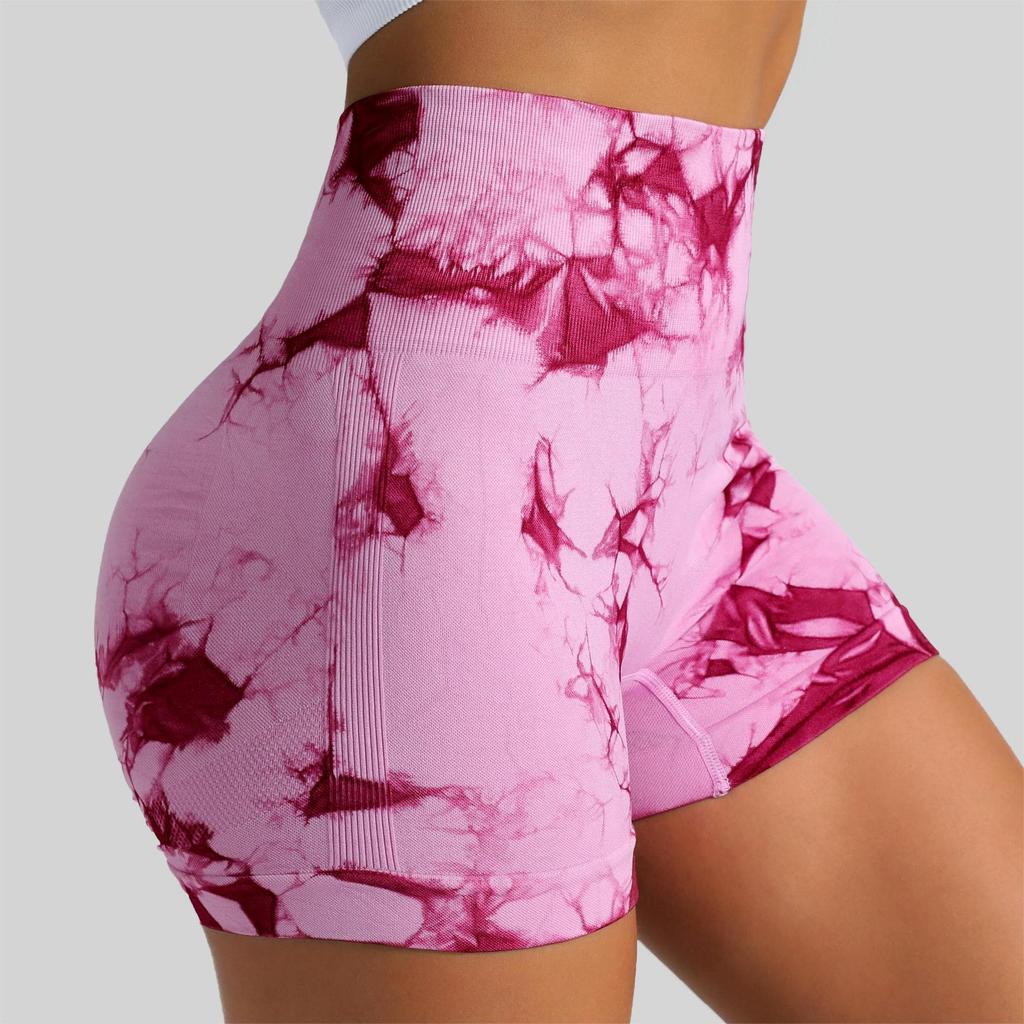 Seamless tie-dye sports shorts tight three-point pants women's high waist, hip lift and belly peach yoga fitness shorts