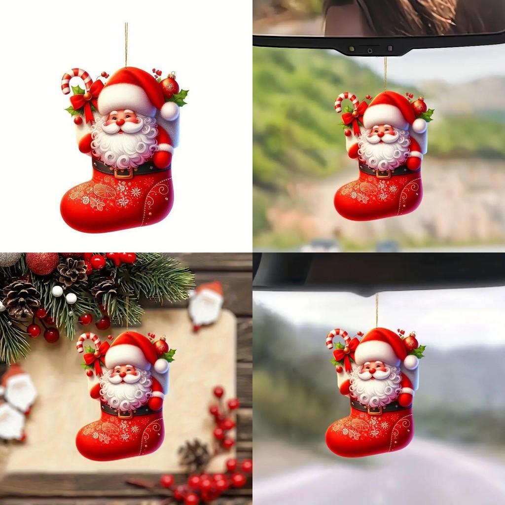 Christmas Car Santa Acrylic Pendants Cartoon Design Auto Festive Decoration