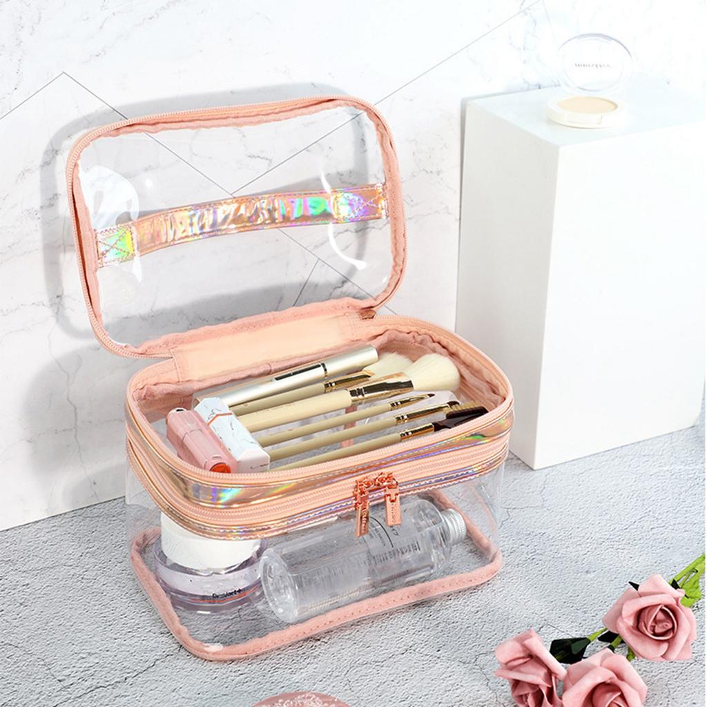 Damen Kosmetiktasche Transparent Doppelschichtig Wasserdicht Hohe Kapazität Kulturbeutel für Reisen