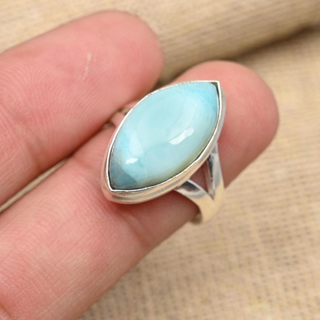 Larimar Gemstone Handmade 925 Srebrny Pierścień Biżuteria Na Święto Dziękczynienia