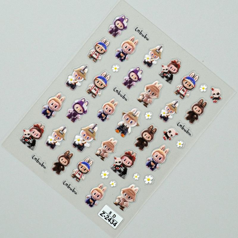 Søte Tegneserie 5D Labubu Negleklistremerker Kunstdekorasjon Kawaii Selvklebende Negledekor Dekaler Kunstklistremerker Neglemanikyr Tilbehør
