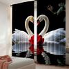 2Pcs Red Rose Curtain White Swan Birds Romantic Flower Wild Animals Happy Valentine'S Day For Bedroom Living Room Dining Room